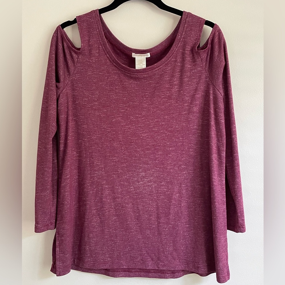Matty M Women’s Cold Shoulder Long Sleeve Blouse Top Shirt Burgundy Medium